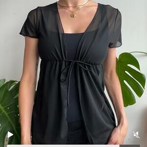 Mesh tie front swim cover up